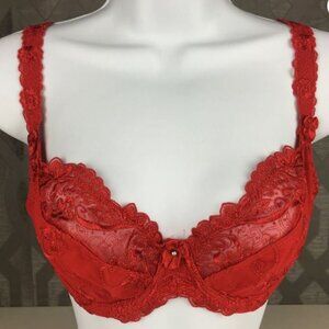 Alegro Lace Plunge Underwire Lingerie Bra - Ruby Red, 34E (UK)